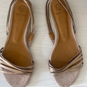 Rose gold sandals Coclico, runs small. More like a 6.5.